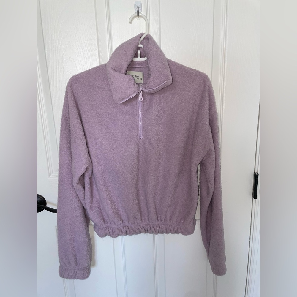 Urban Outfitters quarter zip cropped furry jacket - xs